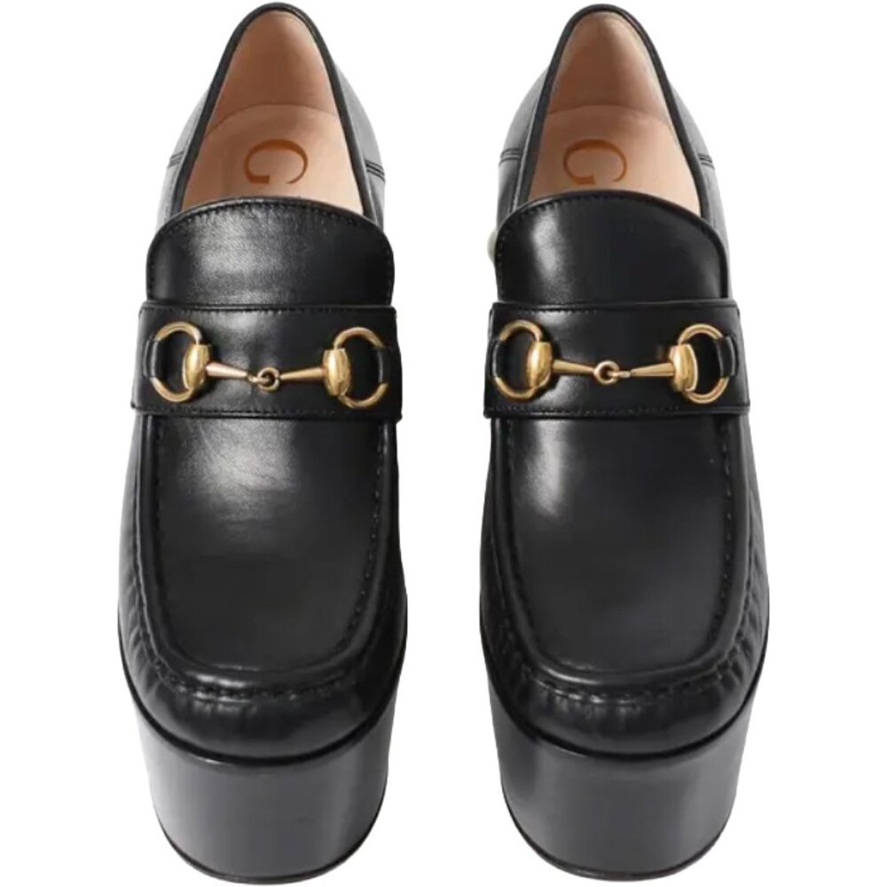 Gucci Black Leather Pearl Studded Vegas Platform Loafer Pumps Size 36 - Picture 5 of 5